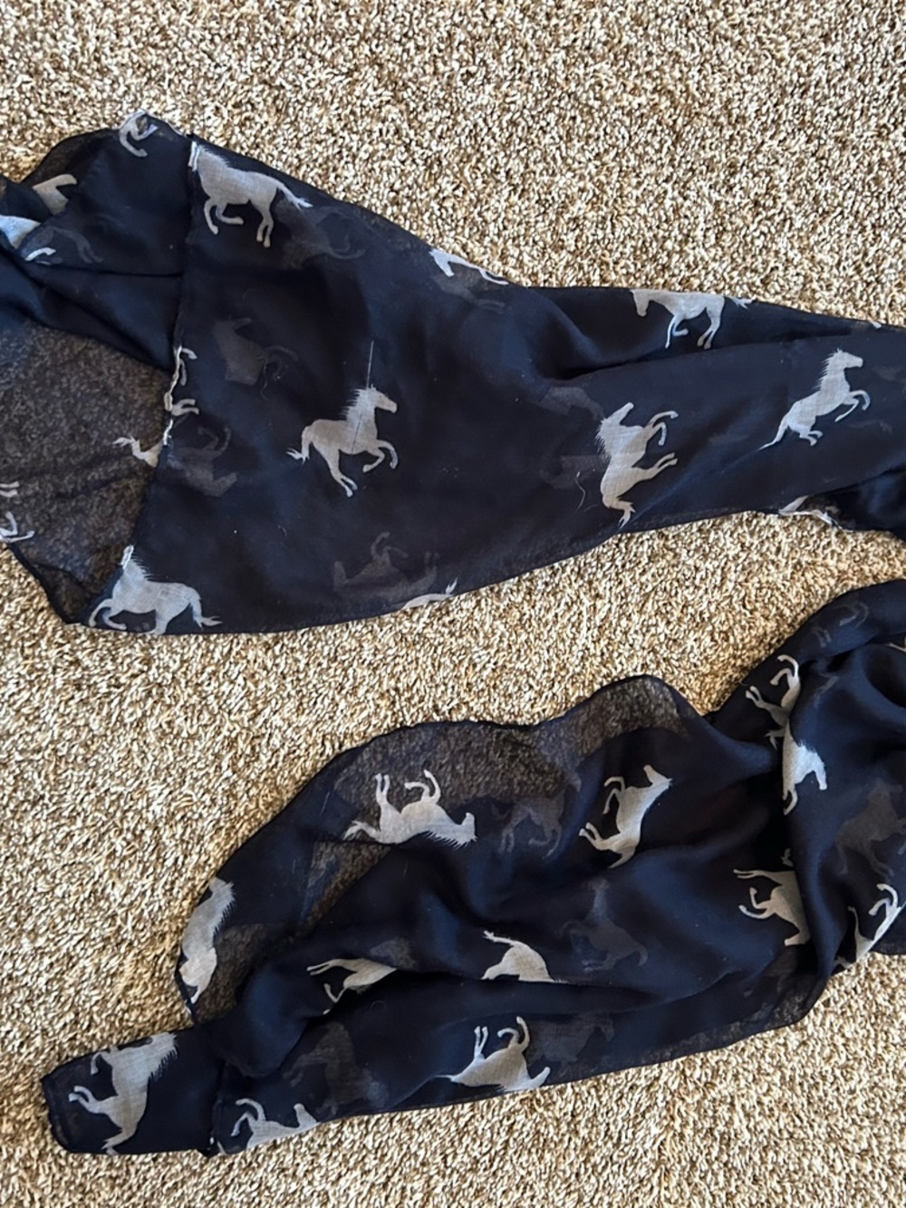 Black Sheer Scarf with Silver Unicorn Print